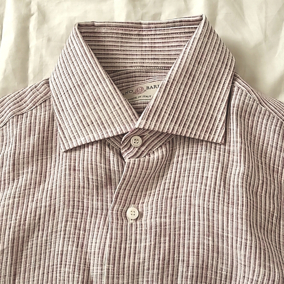 Luciano Barbera Made in Italy White Pink Stripes 100% Linen Dress Shirt, Size S - Picture 4 of 10